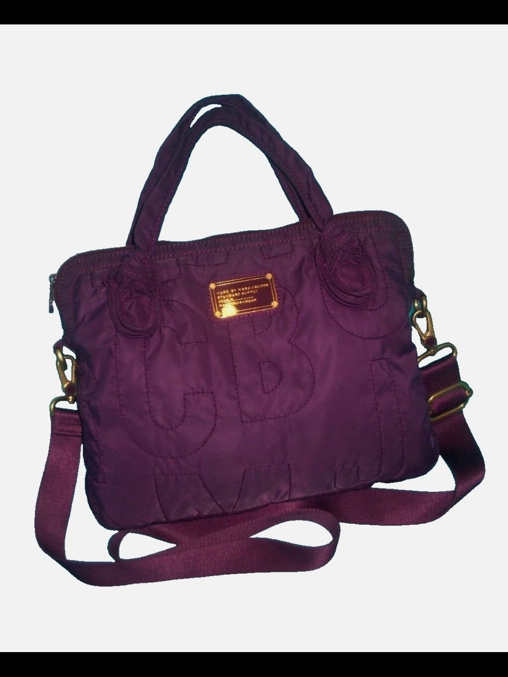 Marc by Marc Jacobs 15" Quilted Pretty Plumb Nylon Laptop Sleeve Messenger Bag